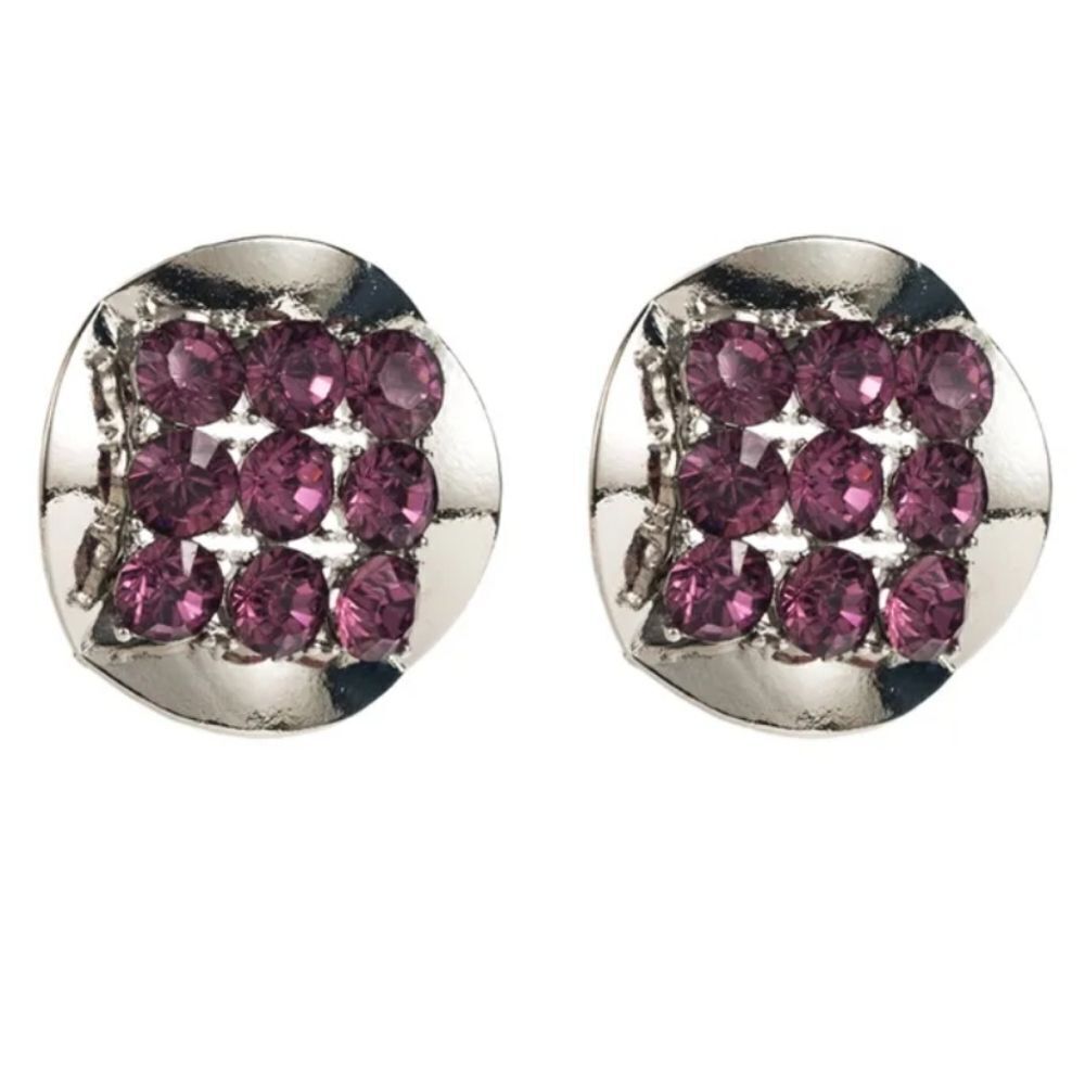 New ZARA Exaggerated silvertone circular statement earrings with purple rhinest